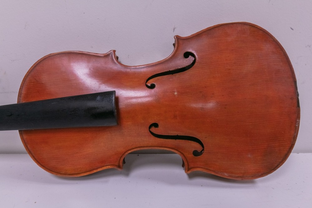 Antique - German 4/4 Stradivarius Violin - Needs Strings w/ Case & Bow