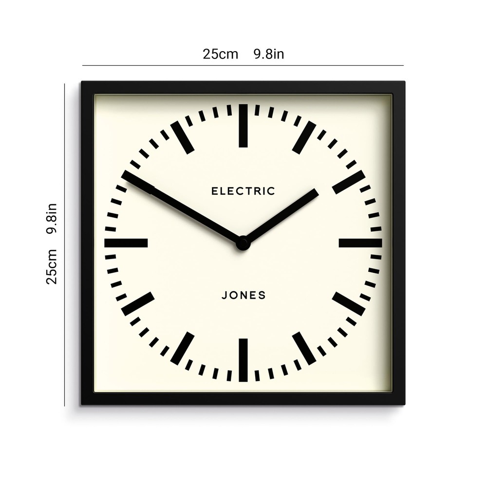 9.8" Black Square Box Wall Clock Station Dial Kitchen Office Decor Modern