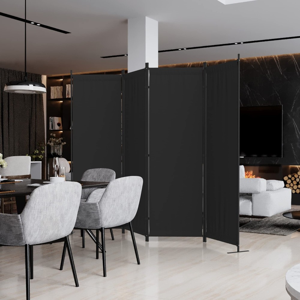 Black 4 Panel Folding Privacy Screen 88" Room Divider Panel For Office Bedroom