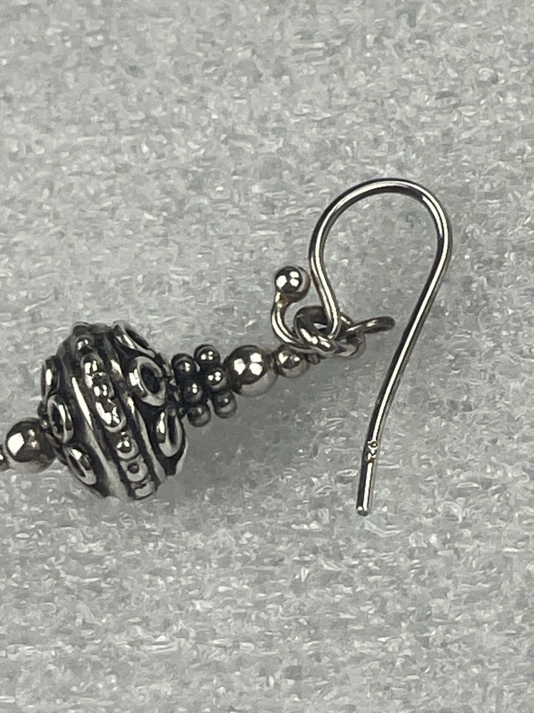 Vtg Sterling Silver Dangle Earrings Granulation Caviar Dot Beaded Hook Drop 4.7g