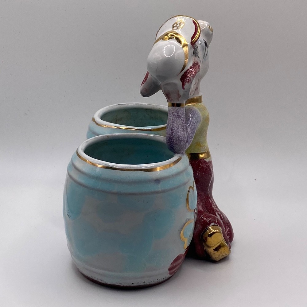 Vintage Redware Ceramic Anthropomorphic Donkey Double Planter Vase Kitsch