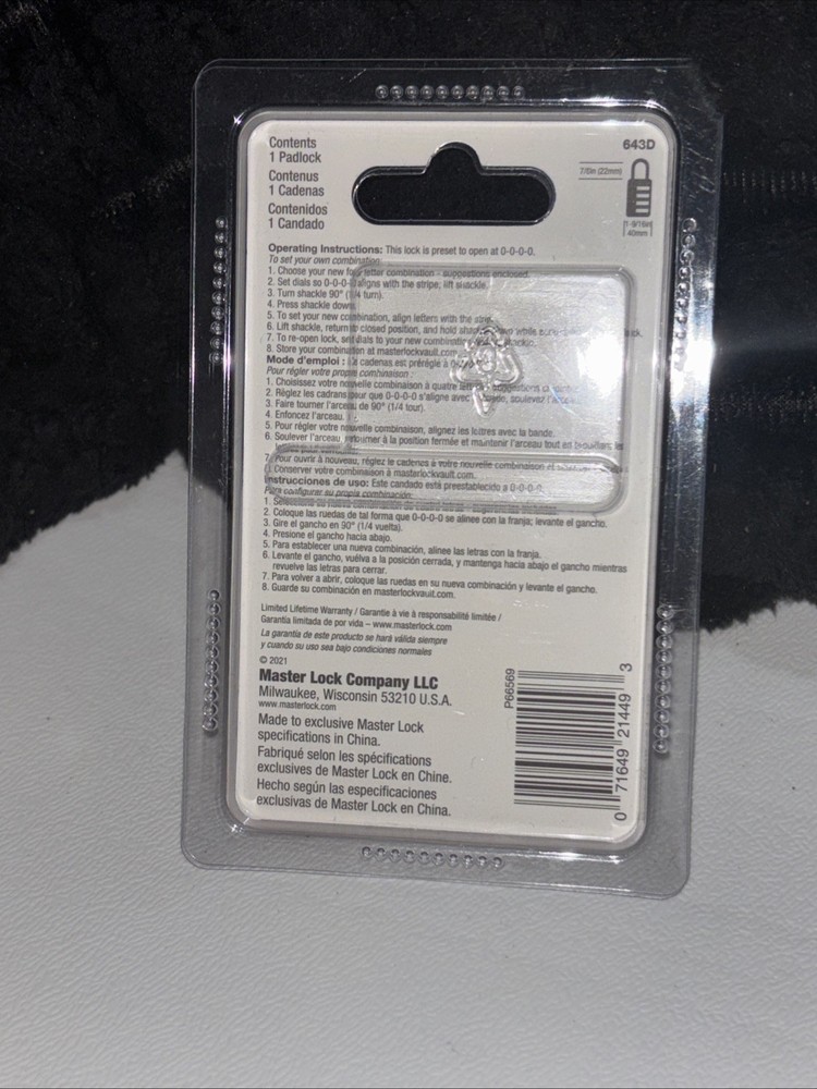 MASTERLOCK Numeric Combination Lock, Set Your Own Combination Padlock, 643D NEW