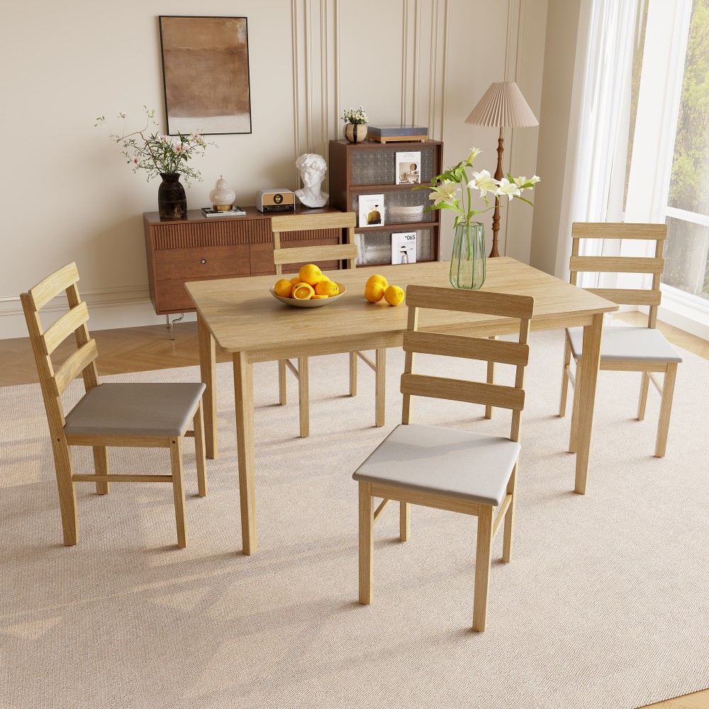 Kitchen Dining Set for 4 Rectangle Table and Chairs Dining Room Solid Wood