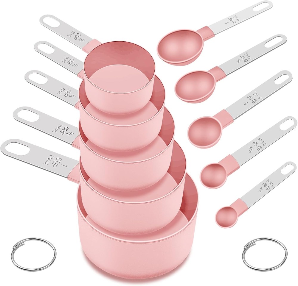 10 Pieces Nesting Measure Tools,Stainless Steel Handle, Pink