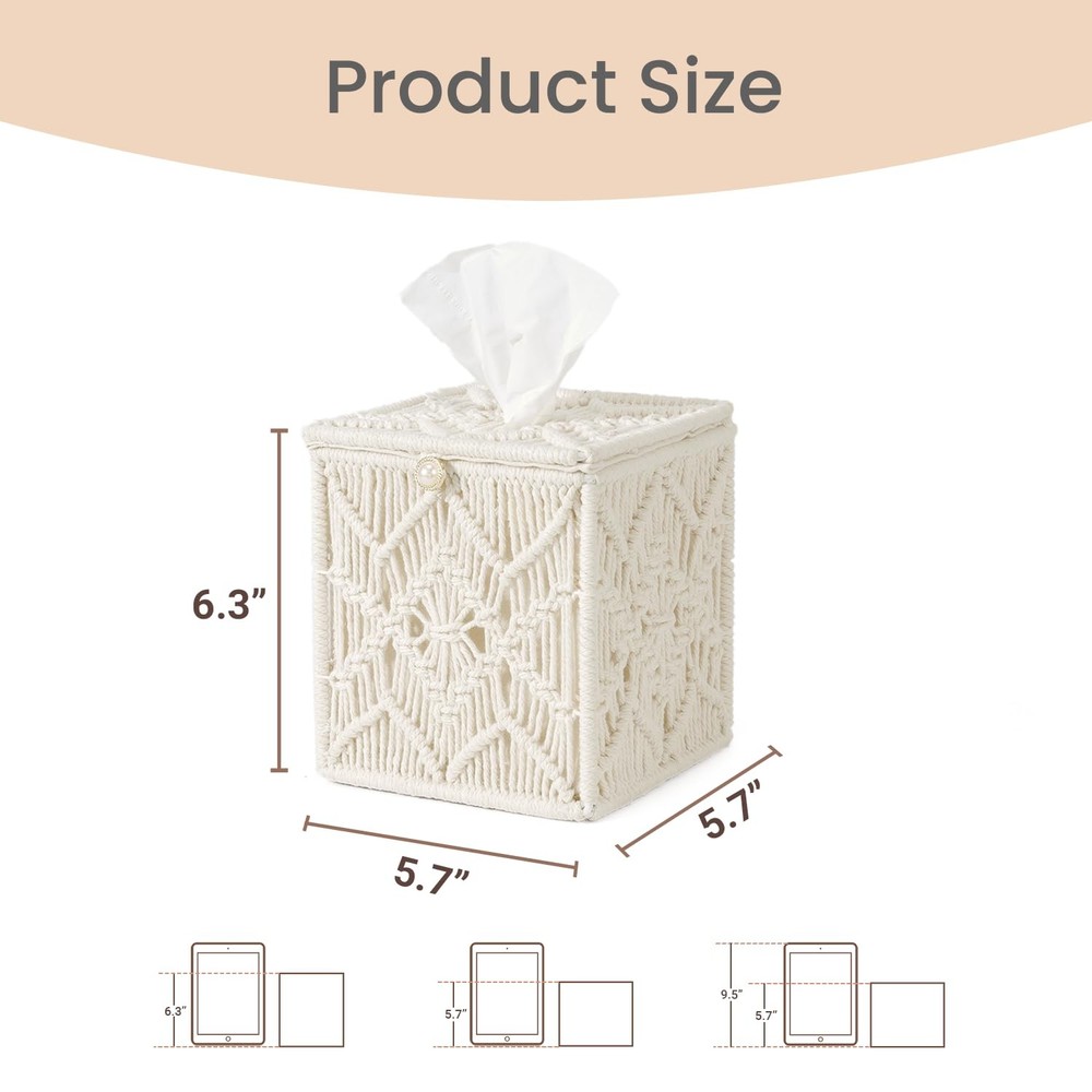 Tissue Box Cover Square Open-Bottom Tissue Box Holder Boho Decor Tissue Organ...
