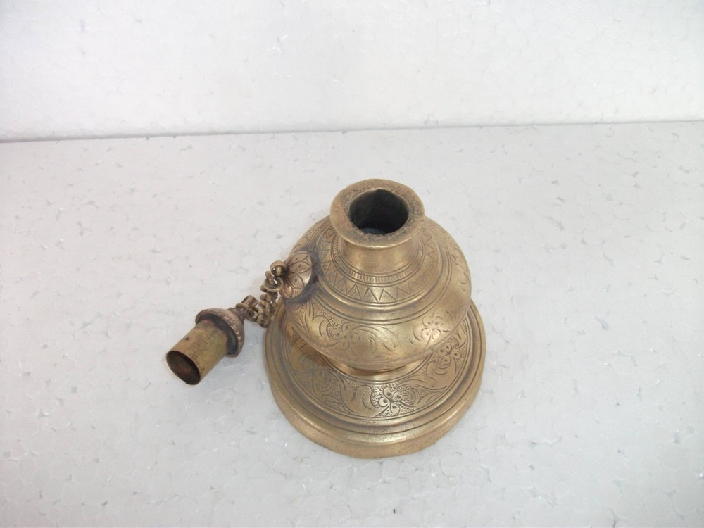 Vintage Unique Shape Engraved Solid Brass Handcrafted Inkpot/Well