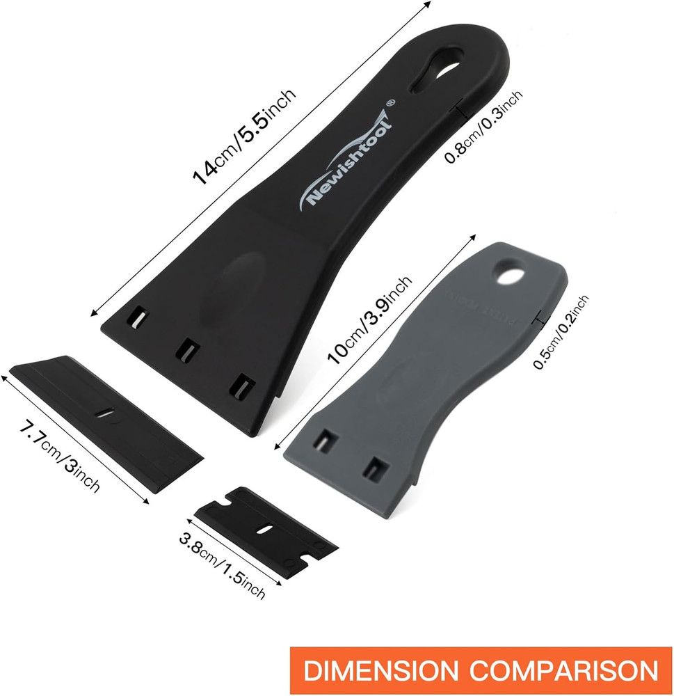 Plastic Razor Blade Scraper with 3 Inch Big Blade, 2 Pack Plastic Blade Scraper