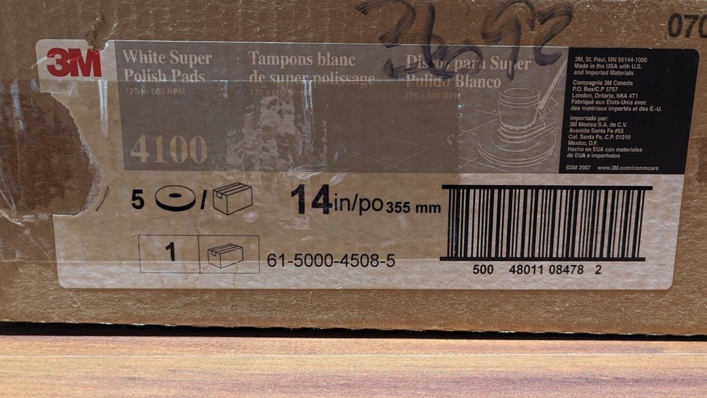 3M White Super Polish Floor Pads 14" 4100 (5 Pack)