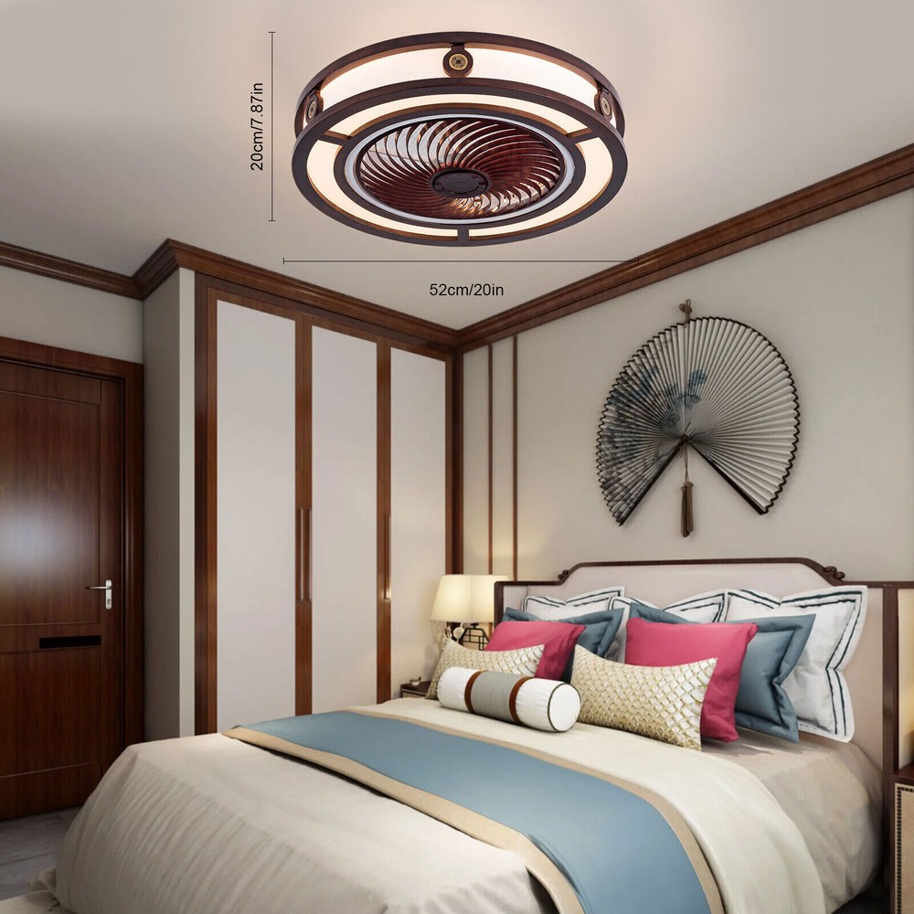 20" LED Small Ceiling Fan Modern Semi-Enclosed Flush Mount Remote Control