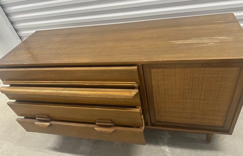 Lawrence Peabody Mid Century Walnut and Cane Buffet