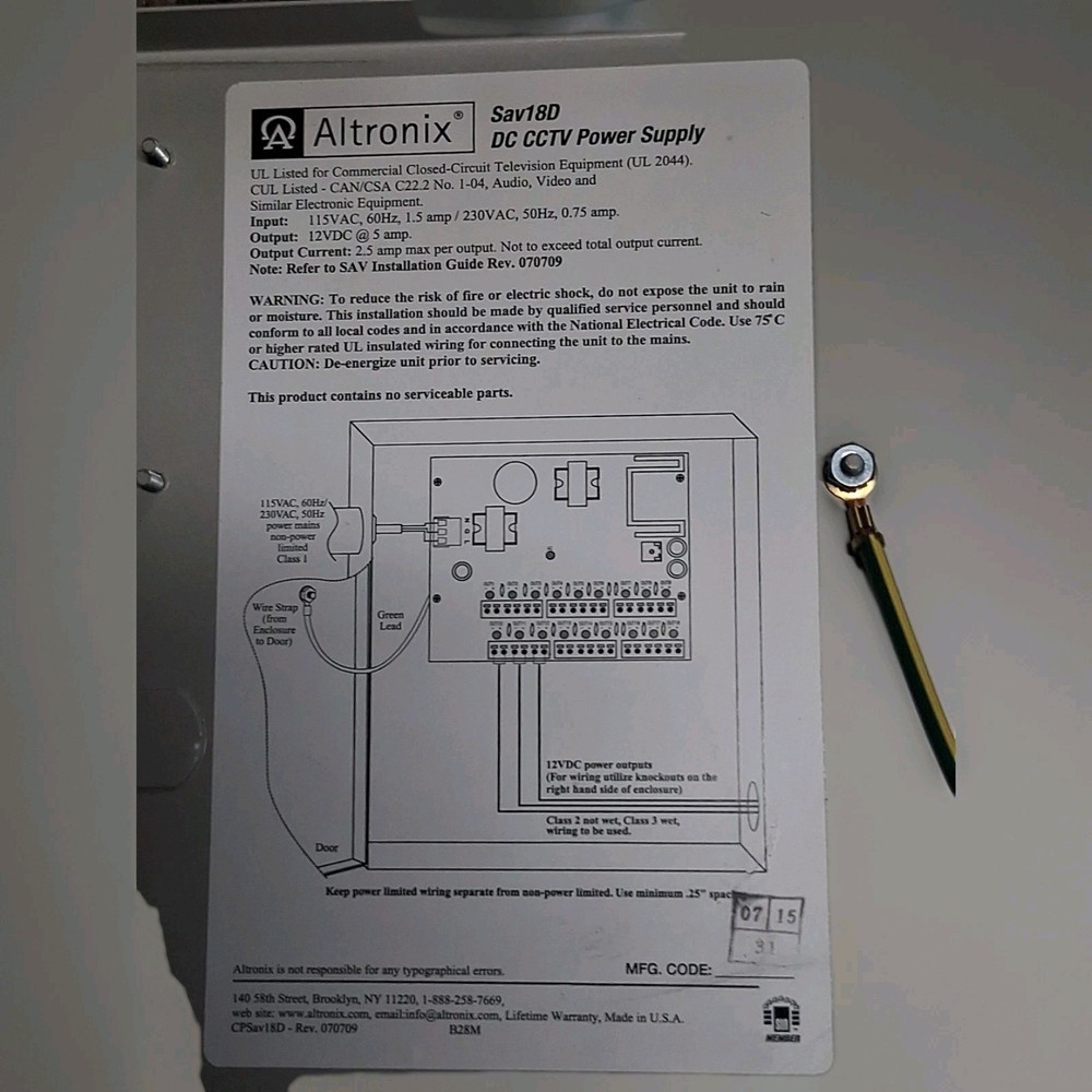 Altronix SAV18D CCTV Power Supply