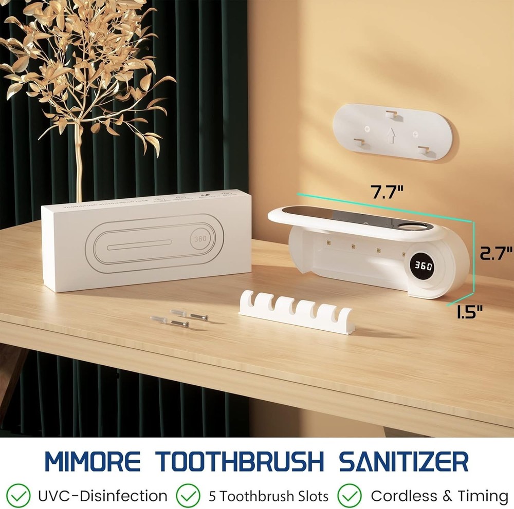 Toothbrush Holder, 5 Toothbrush Slots & Timer Function, Cordless Wall Mounted...