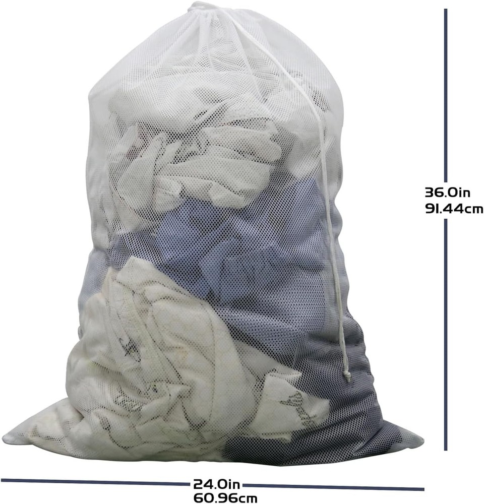 2-Pack Large Mesh Laundry Bags 24"x36" Heavy Duty Drawstring Lockable White