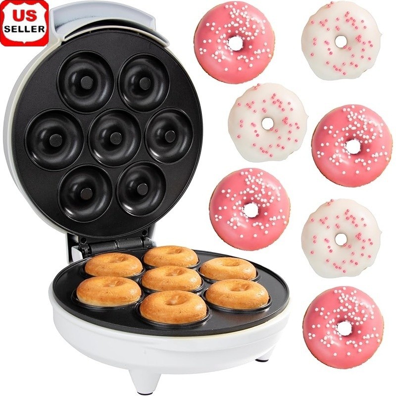 Mini Donut Maker Electric NonStick Surface Makes 7 Small Doughnuts Adults Xmas