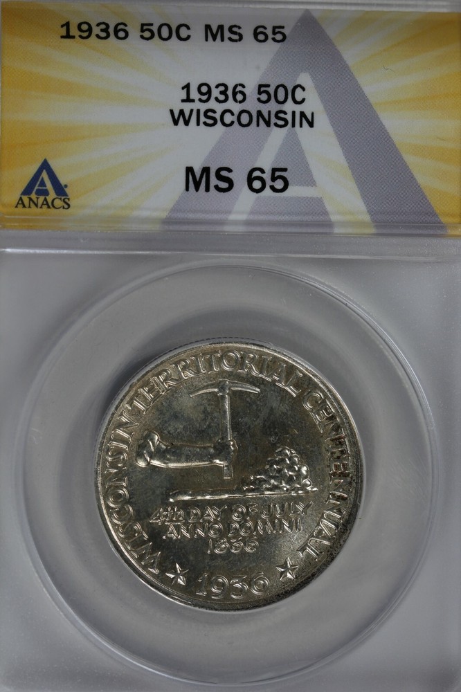 1936 .50 ANACS MS 65 WISCONSIN Classic Silver Commemorative