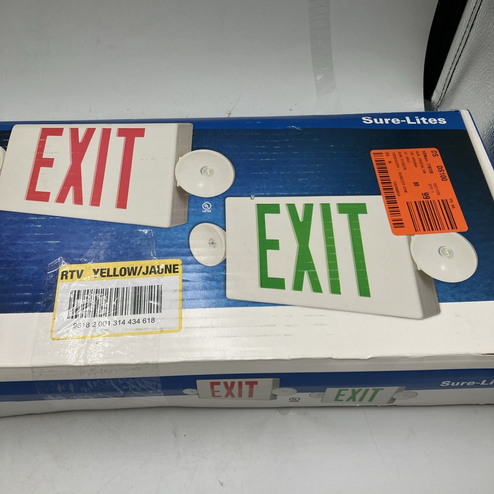 Sure-Lites LED Exit Sign with Emergency Lights, Two LED Light Heads