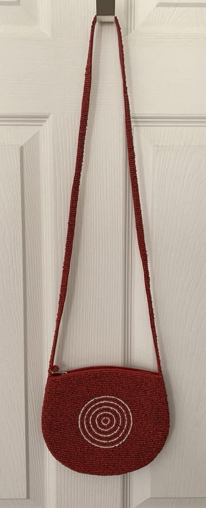 Vintage Red Beaded Purse With Target Pattern