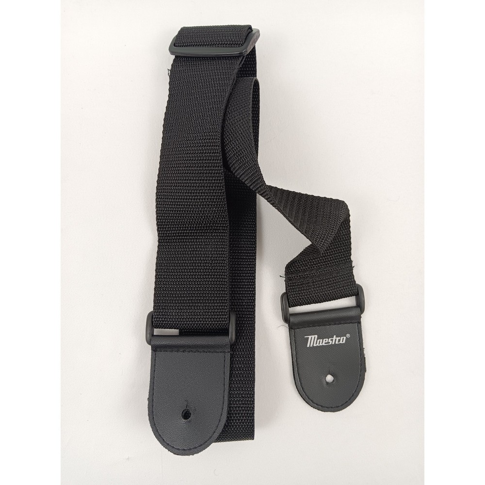 Maestro Black Nylon Adjustable Guitar Strap Leather Ends
