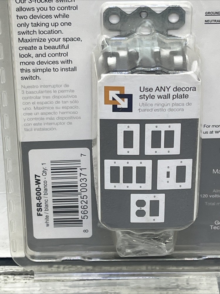 Unbranded Function On/Off Rocker Switch, FSR 600 W7, White, 15 Amp, {7}.