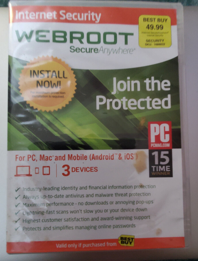 $49.99 SEALED   Webroot Internet Security PC Mac Mobile Android & iOS