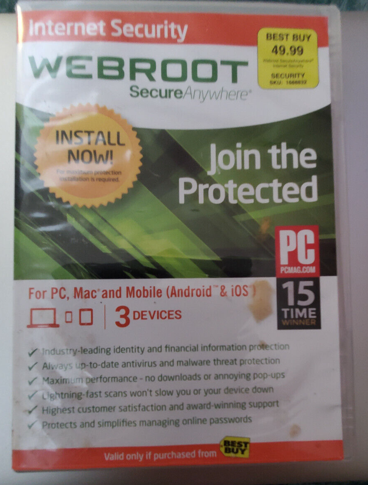 $49.99 SEALED Webroot Internet Security PC Mac Mobile Android & iOS