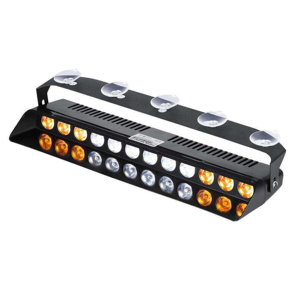 12LED Emergency Strobe Dashboard Windshield Light Police Hazard Warning Amber Wh