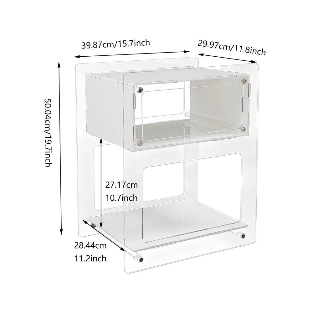 White Acrylic Side Table, Acrylic Nightstand, Rectangle Storage Shelf