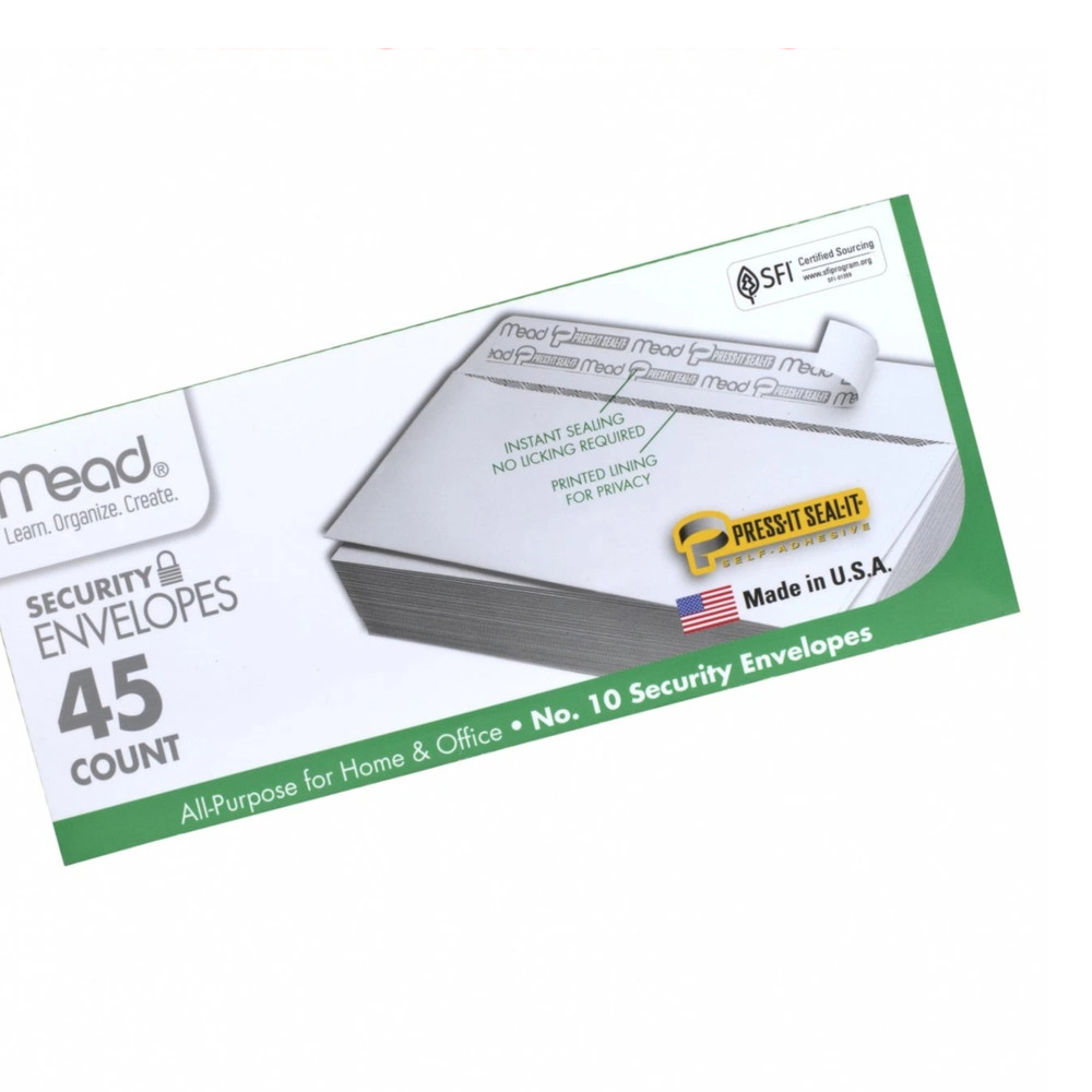 Mead #10 Security Envelopes Self Seal 4-1/8 x 9-1/2 White 45 Pack