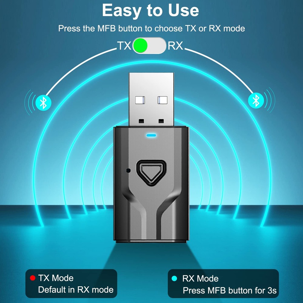 Bluetooth 5.0 2-in-1 Transmitter and Receiver, Low Latency USB Bluetooth Audi...