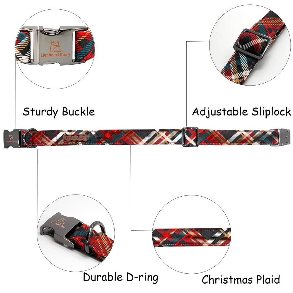 Plaid Dog Collar - Soft Durable Adjustable for Medium Dogs - Christmas Fall C...