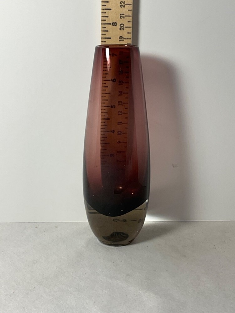 Cranberry colored vase clear bottom 7 1/4”
