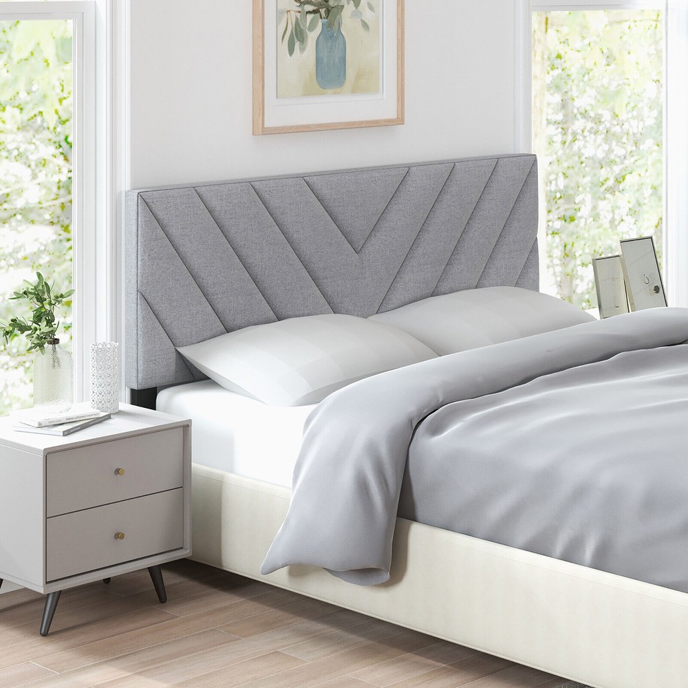 Linen Fabric Upholstered Headboard Rectangular Headboard w/ Solid Wood Legs