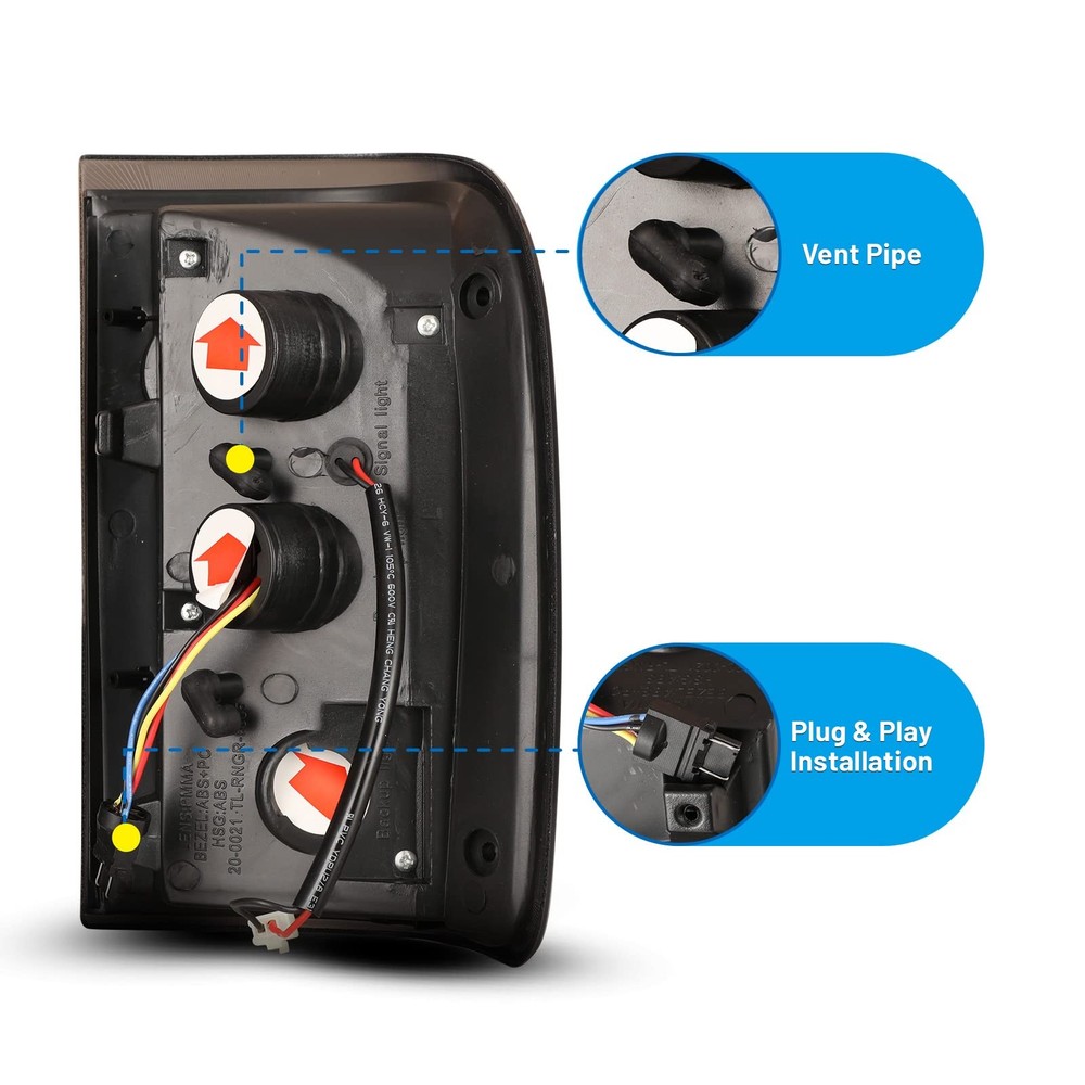 Tail Lights for 2001-2005 Ranger Driver Passenger Replacement Set Glossy Black