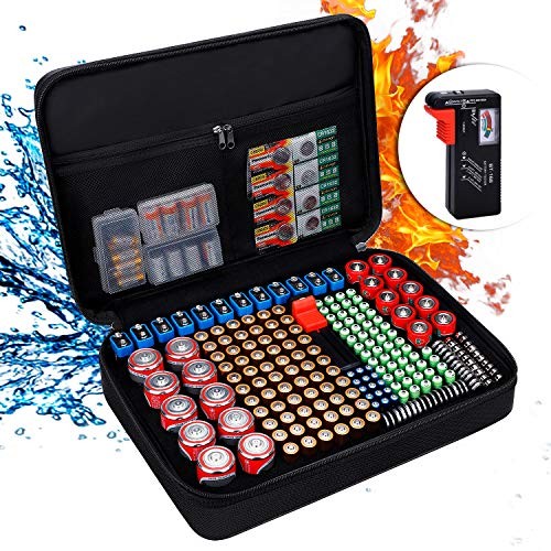 Battery Organizer, Fireproof Battery Organizer Storage Case with Tester