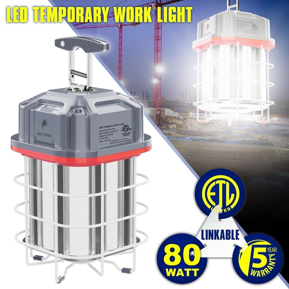 80 Watt LED Temporary Work Light Linkable Constructions Jobsite Lamp Plug-n-Play