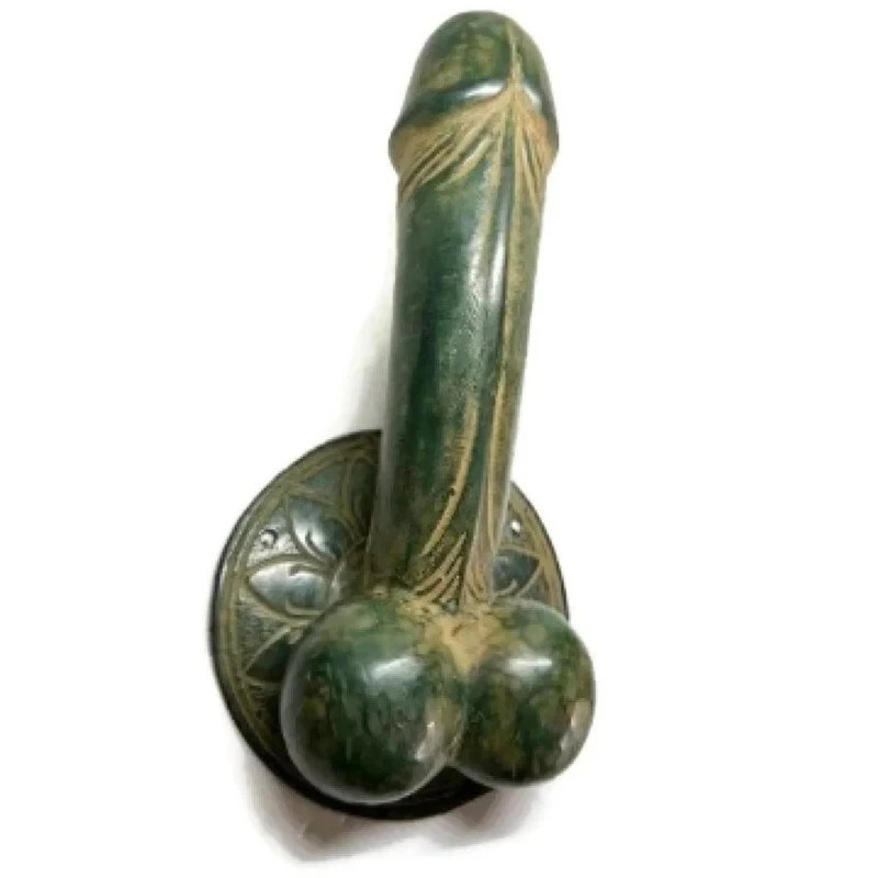 large version PENIS erect DOOR PULL HOOK heavy aged brass 9 " handle hand made