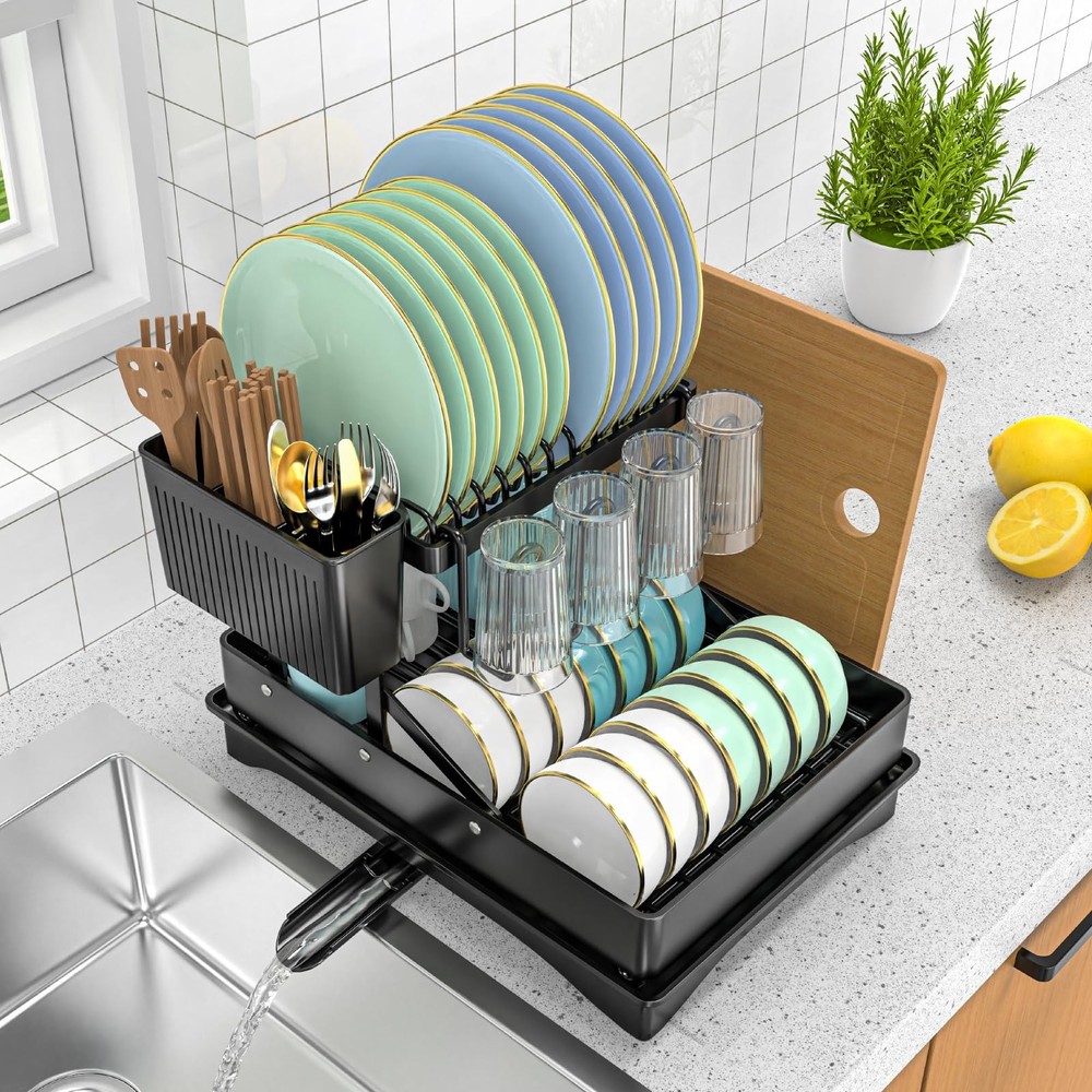 Large Dish Drying Rack 2 Tier for Kitchen Counter, Anti-Rust Metal Dish Rack ...