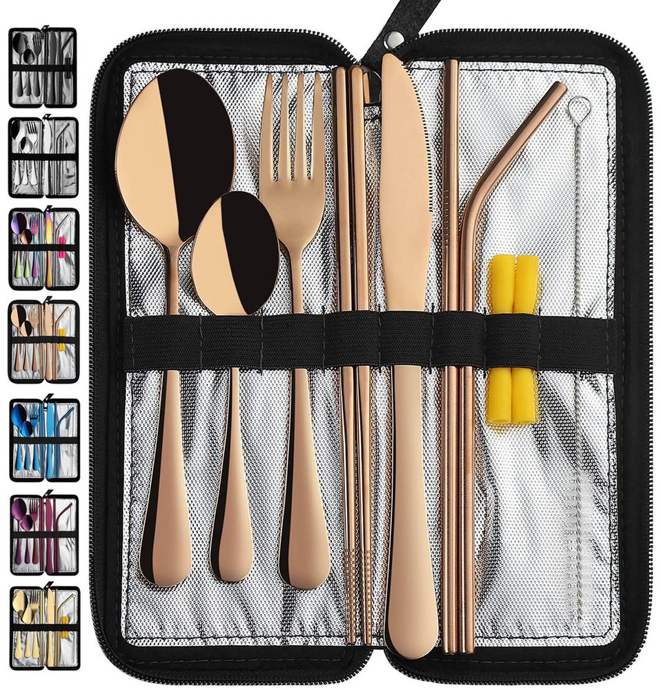 Portable Travel Utensils Reusable Silverware with Case for Fixing Tableware 9...