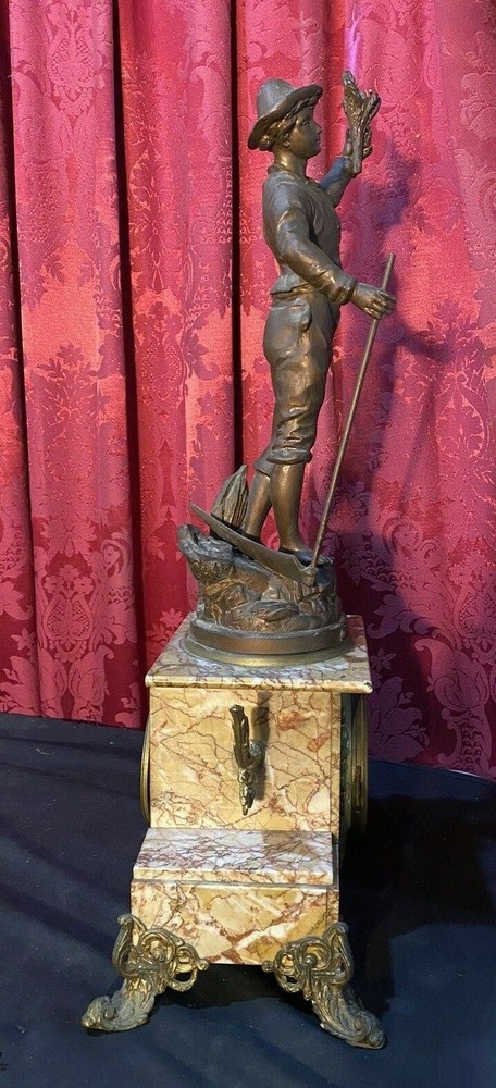 23" ANTIQUE VICTORIAN FIGURAL HARVEST MANTEL CLOCK