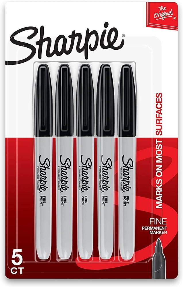 Sharpie Permanent Marker Fine Point, Black 5 pack (SAN30665)