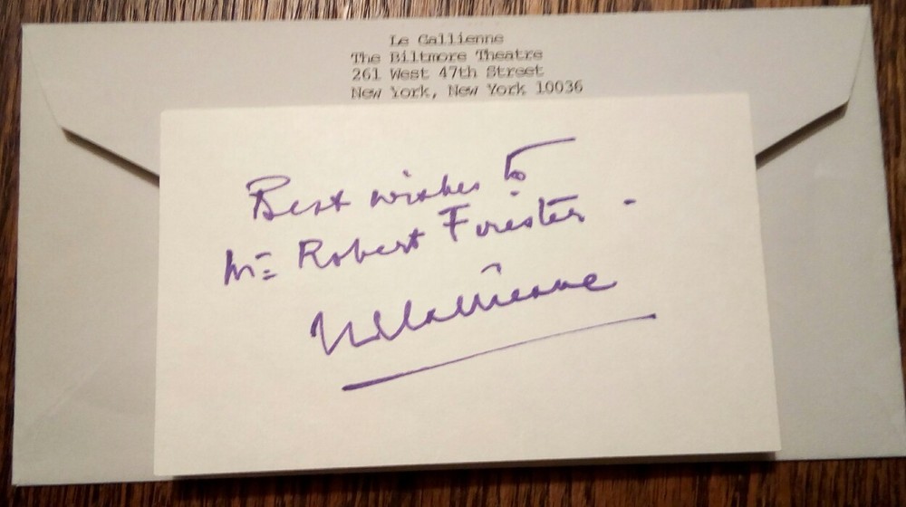 EVE Le GALLIENNE AUTOGRAPH - Signed & Inscribed Note on Card with Envelope