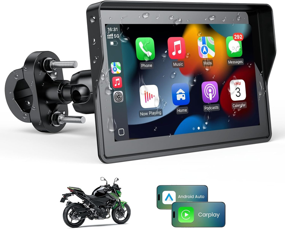 5" Dual Bluetooth Wireless Motorcycle GPS Navigation Device CarPlay/Android Auto
