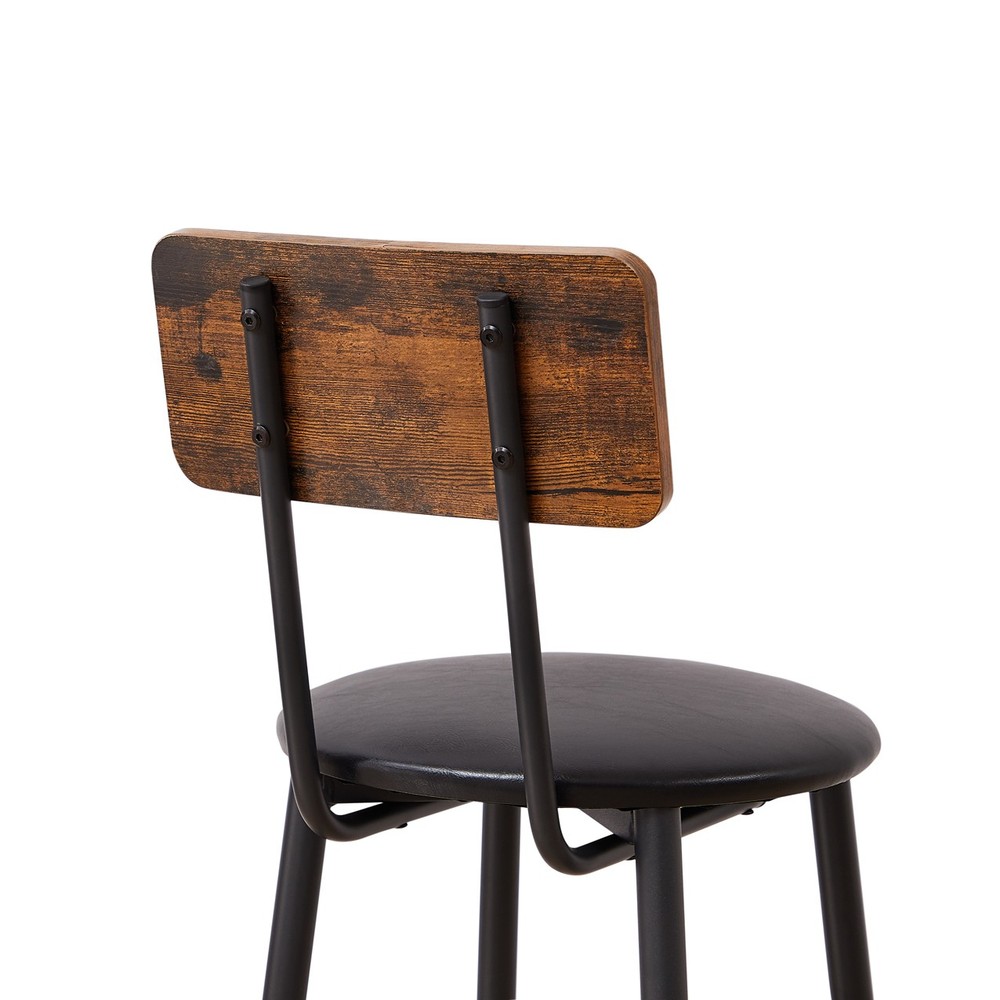 Round Bar Stool Set with Shelf Upholstered Stool with Backrest Rustic Brown