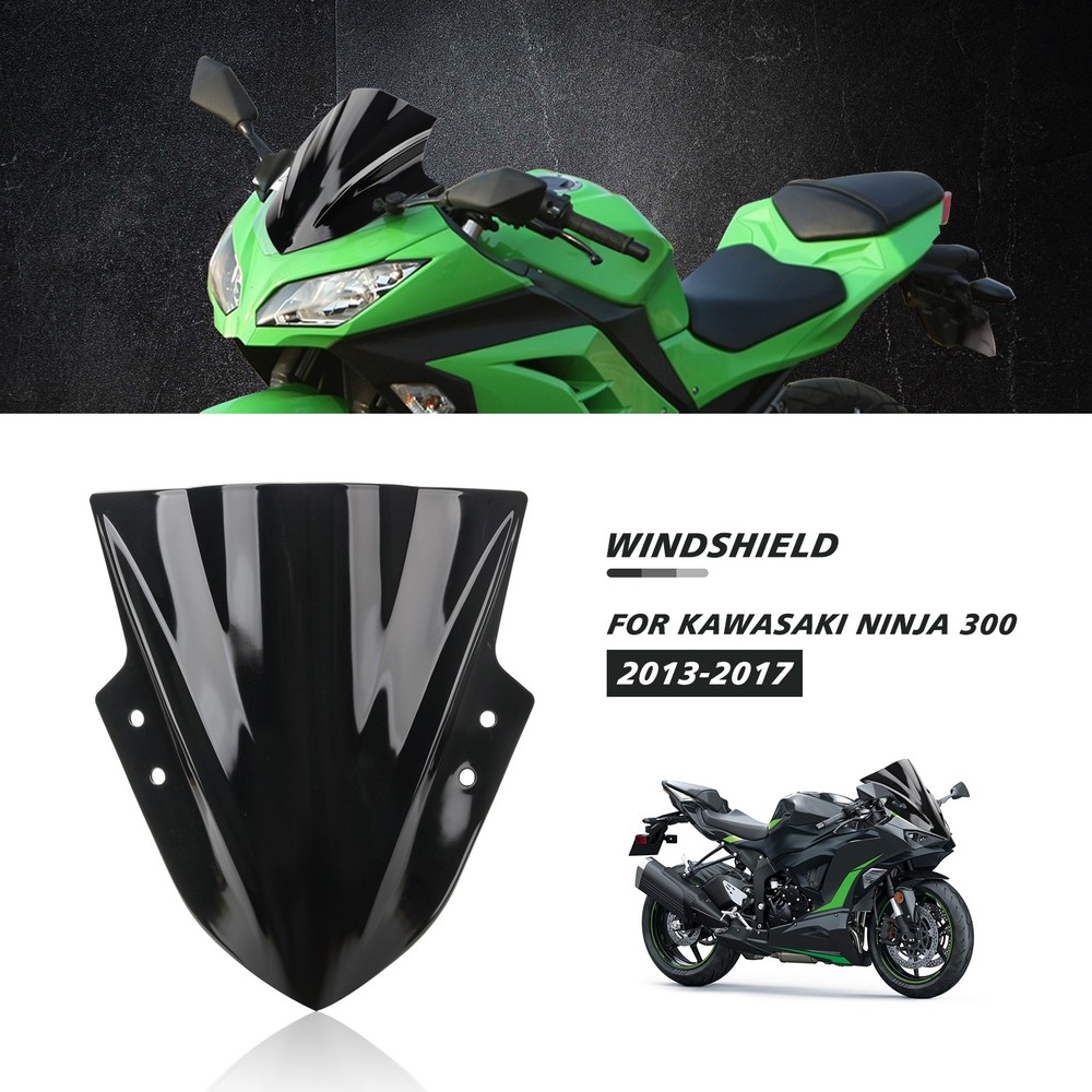 Black Double Bubble ABS Windscreen Windshield For Kawasaki Ninja 300 2013-2018