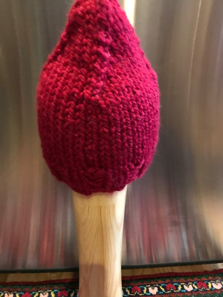 Chunky Hand Knit Unisex Cranberry Red Pixie Style Hat