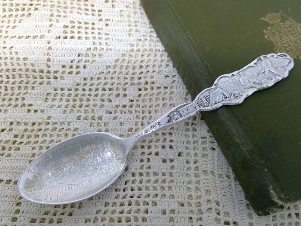 Sterling .925 Silver Souvenir Spoon - Stage Coach Deadwood SD - Mining Theme