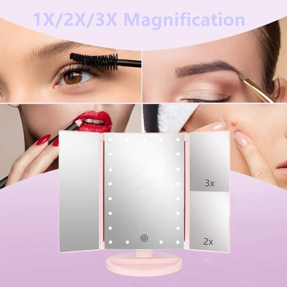 Tri-fold Lighted Vanity Makeup Mirror W/ 3x/2x Magnification