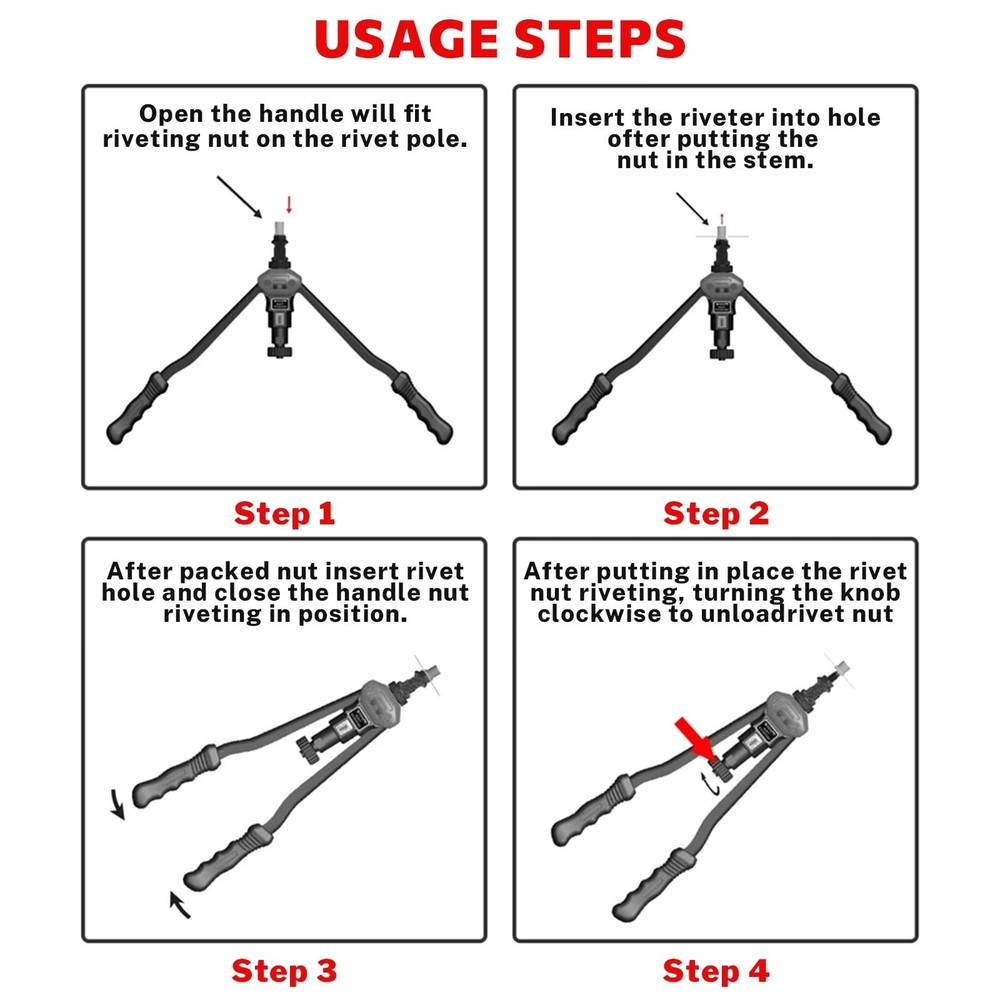 16" Professional Rivet Nut Tool Kit - Lever-Style Rivnut Tool with Visual Str...