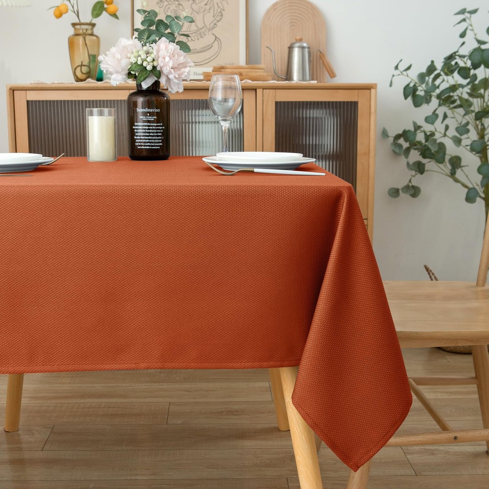 Fall Tablecloth Textured Fabric Square Tablecloths 90x90 Inch, Rust Thanksgiv...
