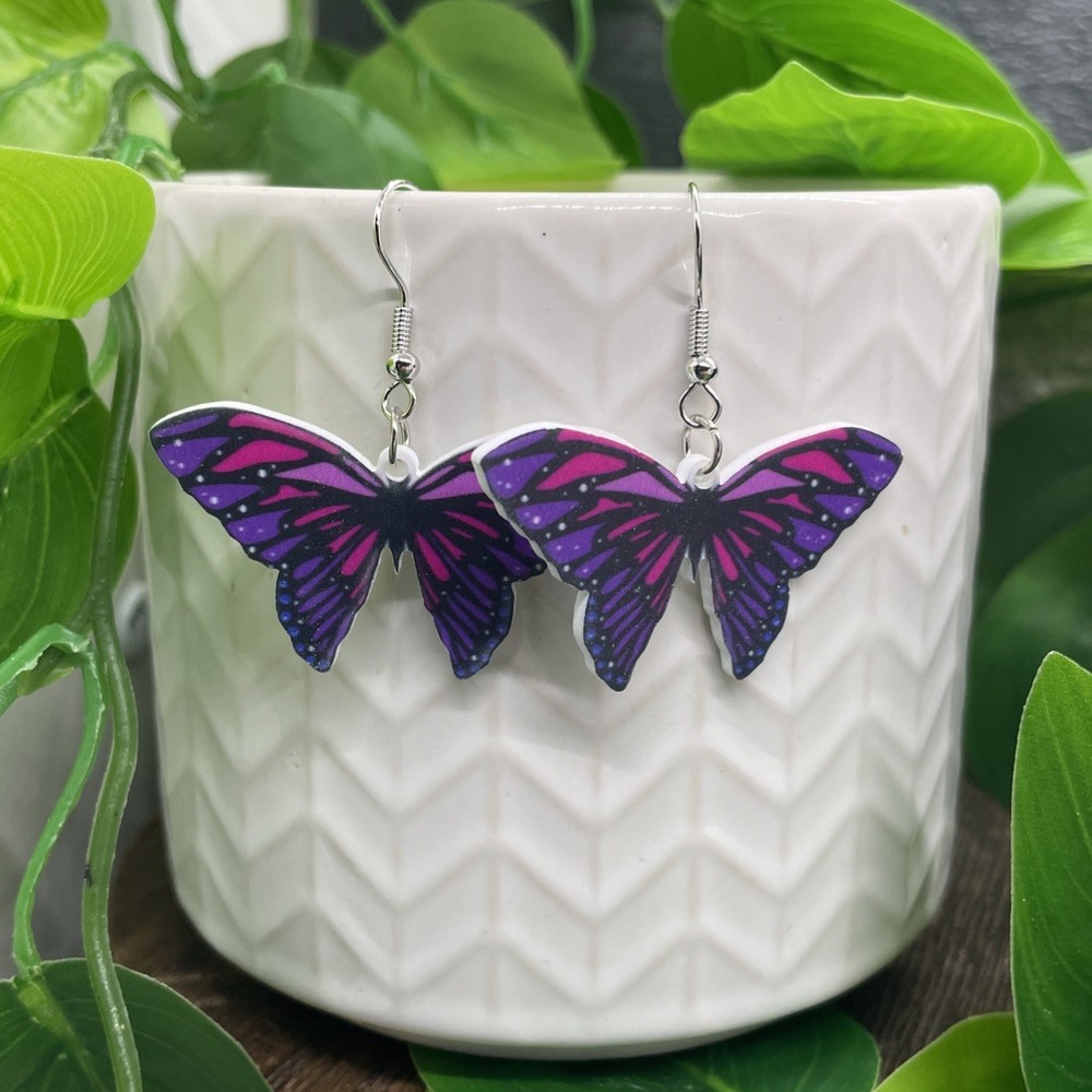 1.5” Silver-tone Butterfly Boho Drop Dangle Earring Set New Free Ship B7949
